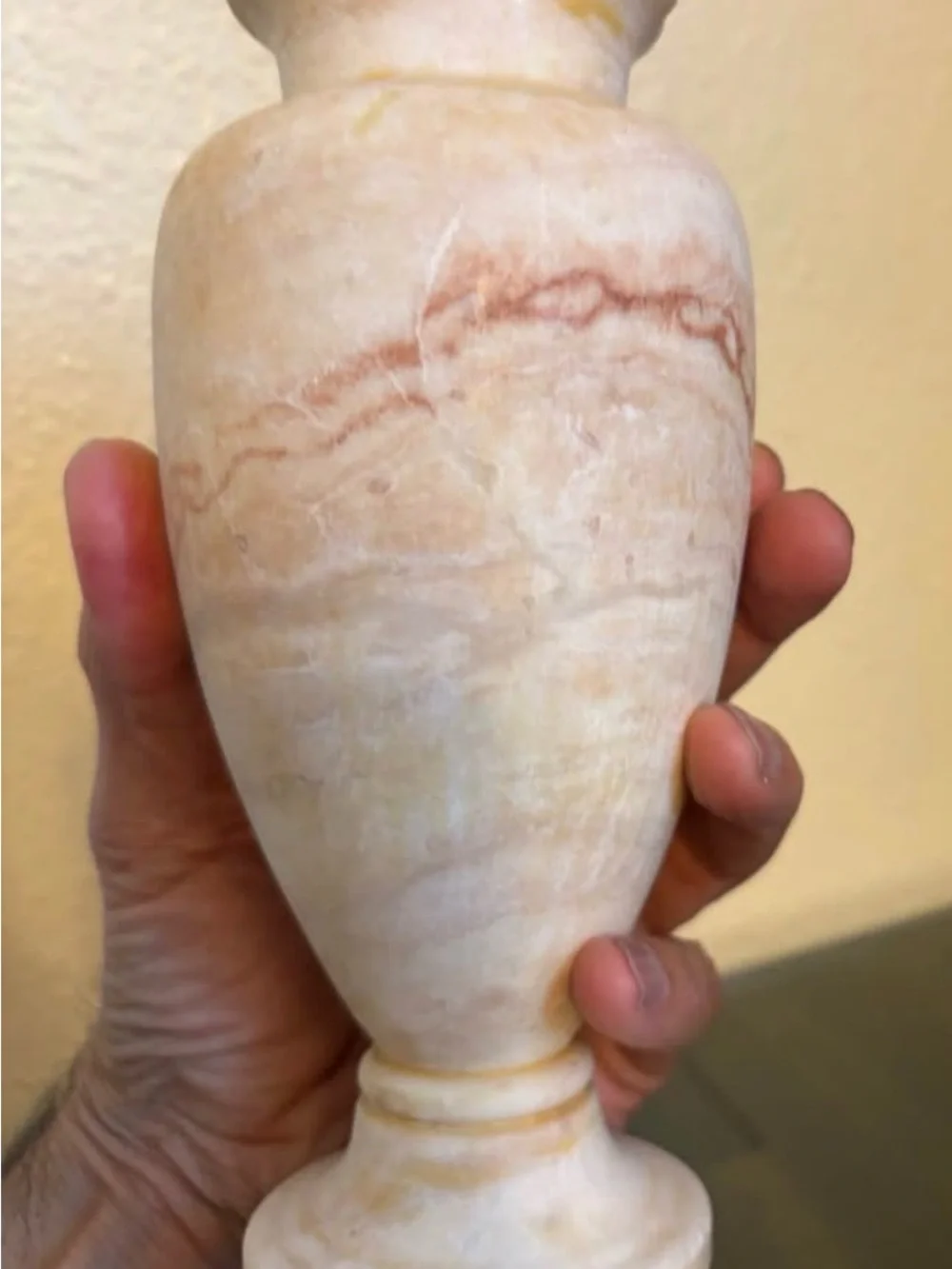 Antique Contemporary Egyptian Alabaster Vase, Hand Carved, Classic Shape, 6.5”